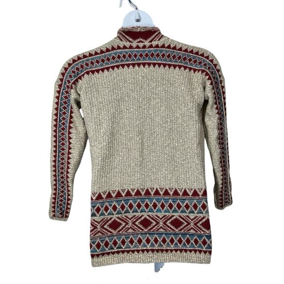 Lucky Brand Aztec Drape Wrap Cardigan Sweater Small Red Beige Tribal Pockets - Picture 9 of 13